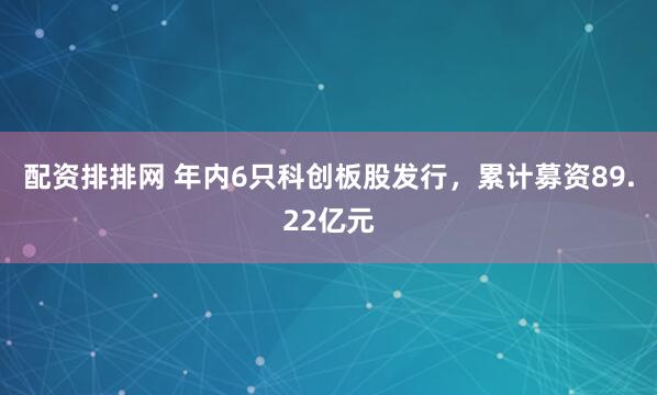 配资排排网 年内6只科创板股发行，累计募资89.22亿元